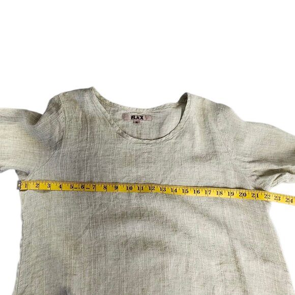 FLAX Womens 100% Linen 3/4 Sleeve Tunic Shirt, Green, lagenlook, Size M - Picture 7 of 8